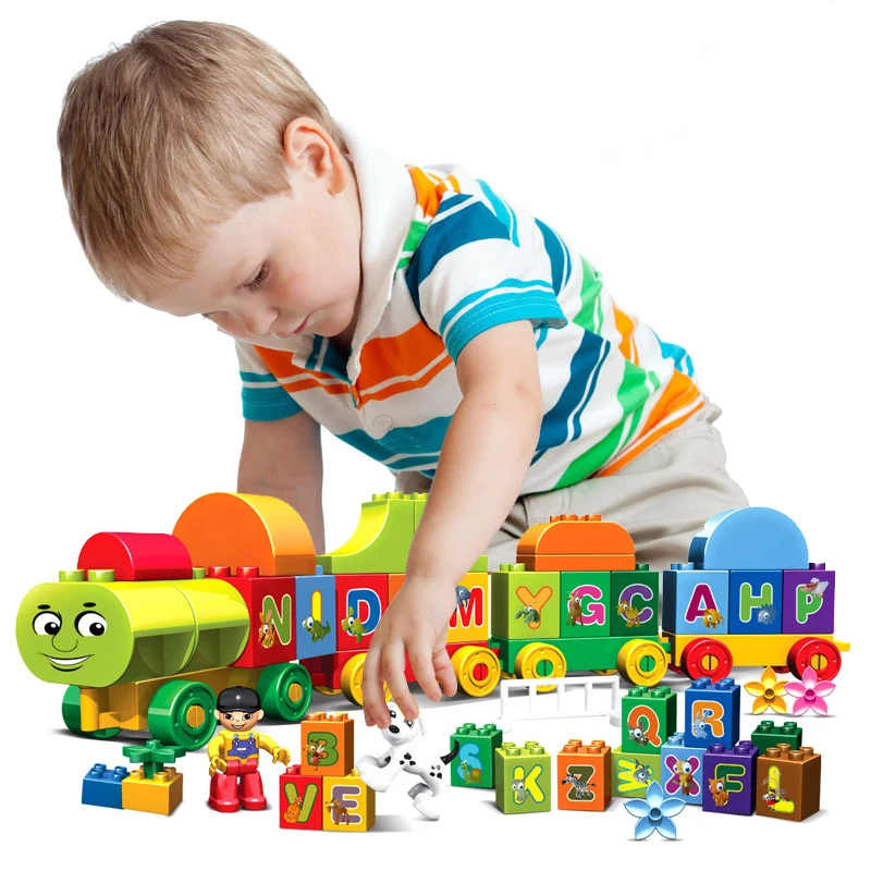 

RORONOA 75 шт. большие частицы надписью и поездом строительных блоков DIY обучающий конструктор с буквенным принтом кирпичей Babay, город детские иг...
