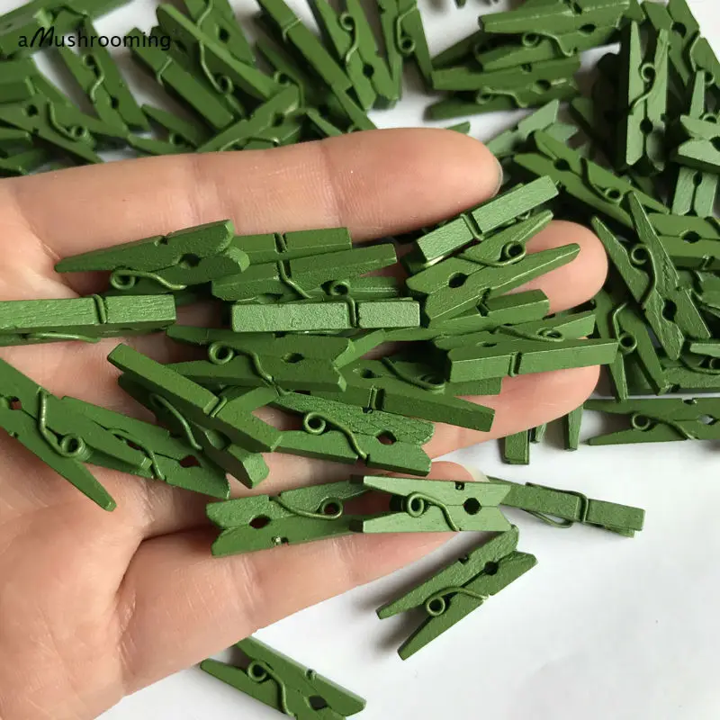 

1000pcs Mini Wooden Pegs Photo Paper Craft Clips Laundry Clothespins Green 1 inch can choose colors / mix colors great decor peg