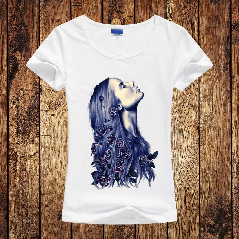 Blusa Бесплатная Доставка Новая Мода Женщины Футболку Розы Цветы В волосы футболка