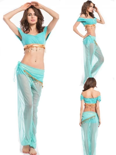 FREE SHIPPING Sexy Arabian Princess Belly Dancer Genie Ladies Fancy Dress Halloween Costume