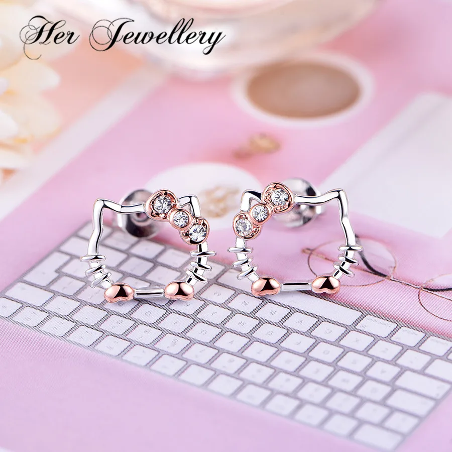 Ее ювелирные изделия 925 стерлингового серебра серьги классические hello kitty для