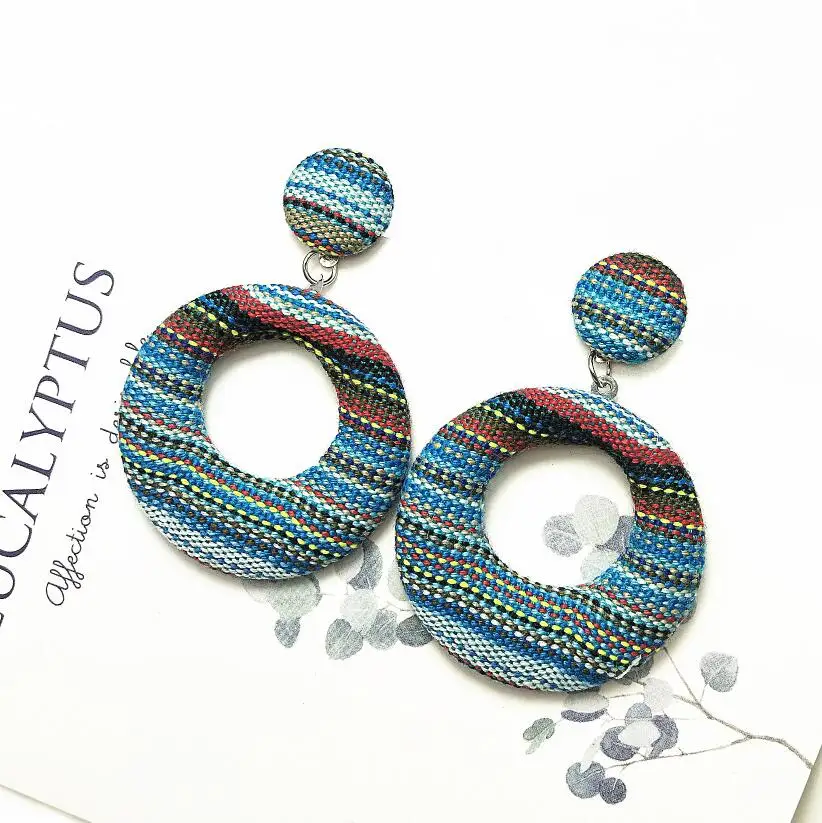 round blue style New Dangle Big Round Earrings For Women Fashion Handmade Square Geometric Earrings Statement Drop Earrings - Окраска металла: round blue style