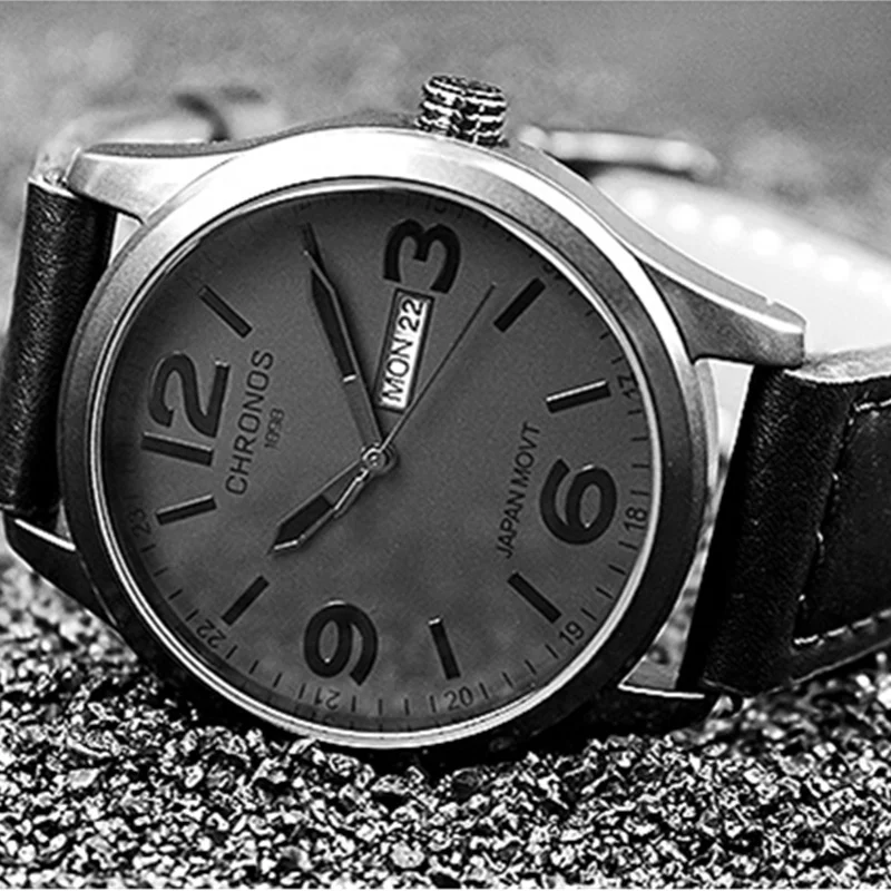 Часы CHRONOS мужские с кожаным ремешком брендовые Роскошные в японском стиле