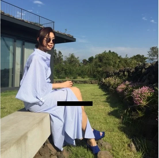 Женские повседневные платья в Вертикальную Полоску розовые синие новинка 2016