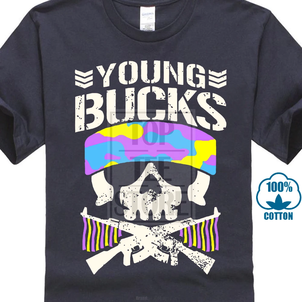 Тёмно-синий The Young Bucks Bullet Club Wrestling Homme Funny Tee Shirt Men Streetwear Tshirts Fashion T Shirts Skull - Цвет: Тёмно-синий