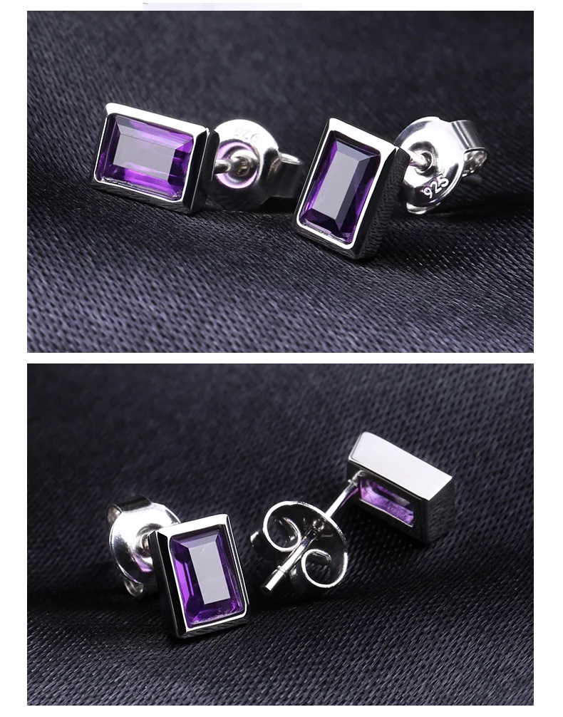 Gem's Ballet, 0.59Ct, изумрудная огранка, натуральный аметист, свадебные серьги-гвоздики, 925 пробы, серебро, драгоценный камень, хорошее ювелирное изделие для женщин