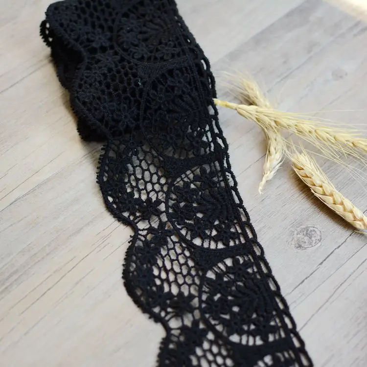 Кружево черного цвета из 100% хлопка с водорастворимой вышивкой ткань сделай сам