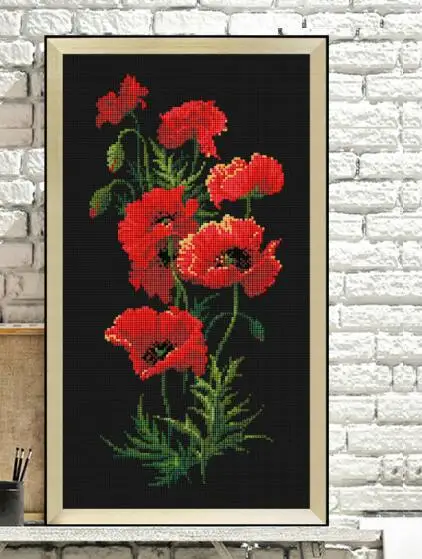 14/16/18/27/28 Red poppy flowers cross stitch package plant sets aida people kit embroidery DIY handmade needlework | Дом и сад