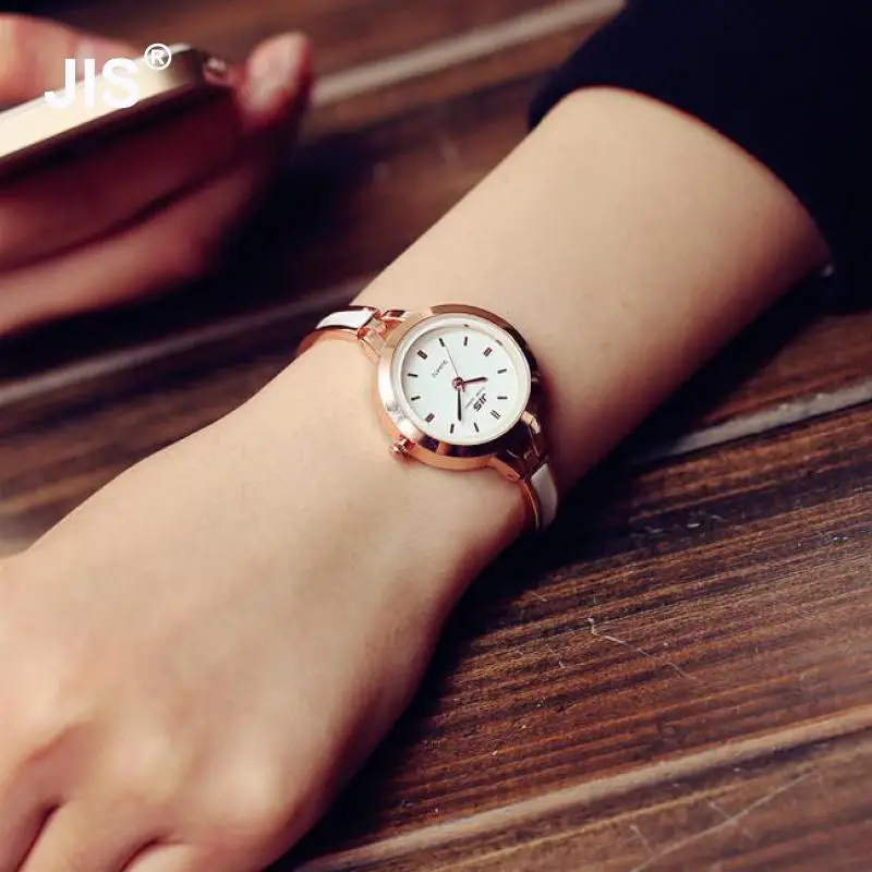 Модные кварцевые часы JIS розовое золото серебро тонкий ремешок женские наручные