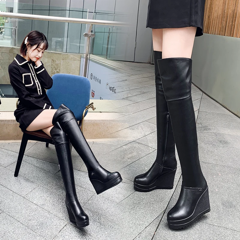 INS/хит продаж женские ботфорты из натуральной кожи высокие сапоги 22-25 см на молнии