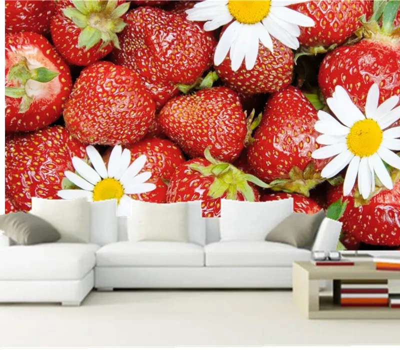 

Custom 3D murals,Strawberry Camomiles Red Food Flowers wallpapers papel de parede ,living room sofa TV wall bedroom wallpaper