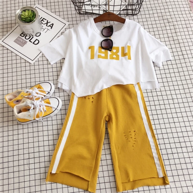 Девушка Костюм 2017 младенца лета малышей 2 шт. наборы детская мода хлопок футболки