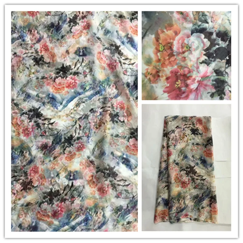 

140cm New Summer Print 100%Silk Chiffon Fabric Fashion colorful leopard design print 100% silk chiffon fabric 6momme DS01