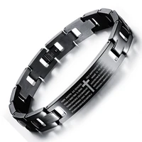 jhsl fashion jewelry high quality 316l stainless steel metal english spanish lords prayer black male men bracelets bangle
