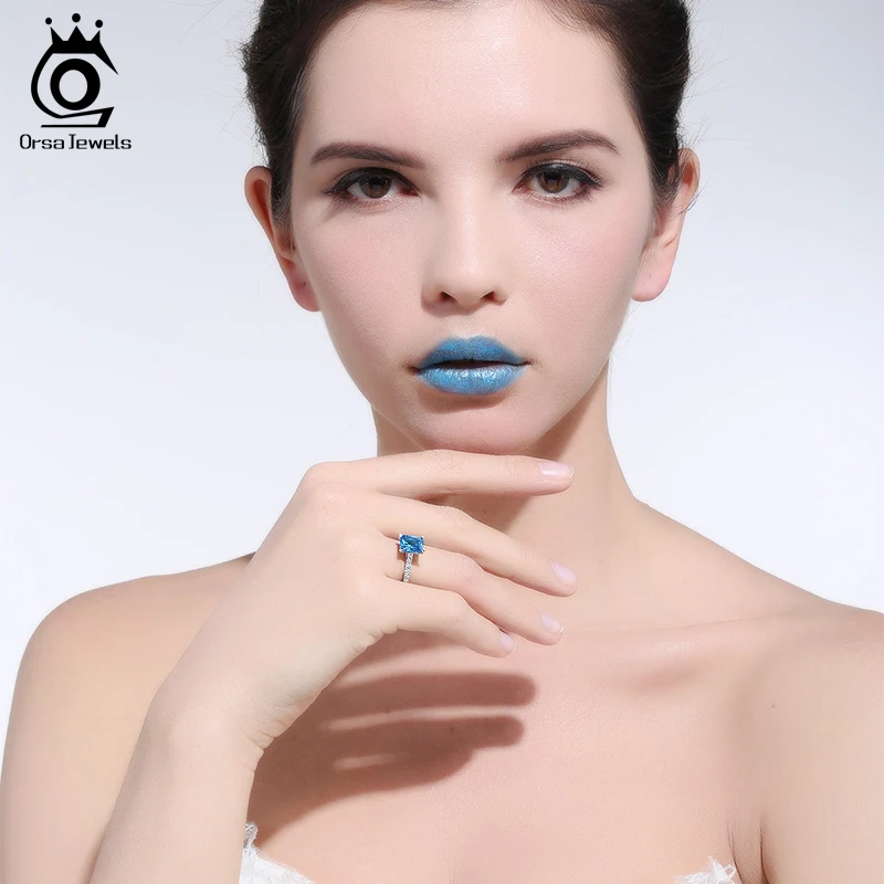 ORSA JEWELS женское роскошное свадебное кольцо с кристаллами с квадратным вырезом океана голубого ААА CZ для женщин вечерние ювелирные изделия AOR139