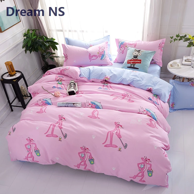 

AHSNME 3pcs Pink Panther Duvet Cover Set Cute Leopard Bedding Sets Child Cartoon Bedclothes King Queen Euro Size Jogo de Cama