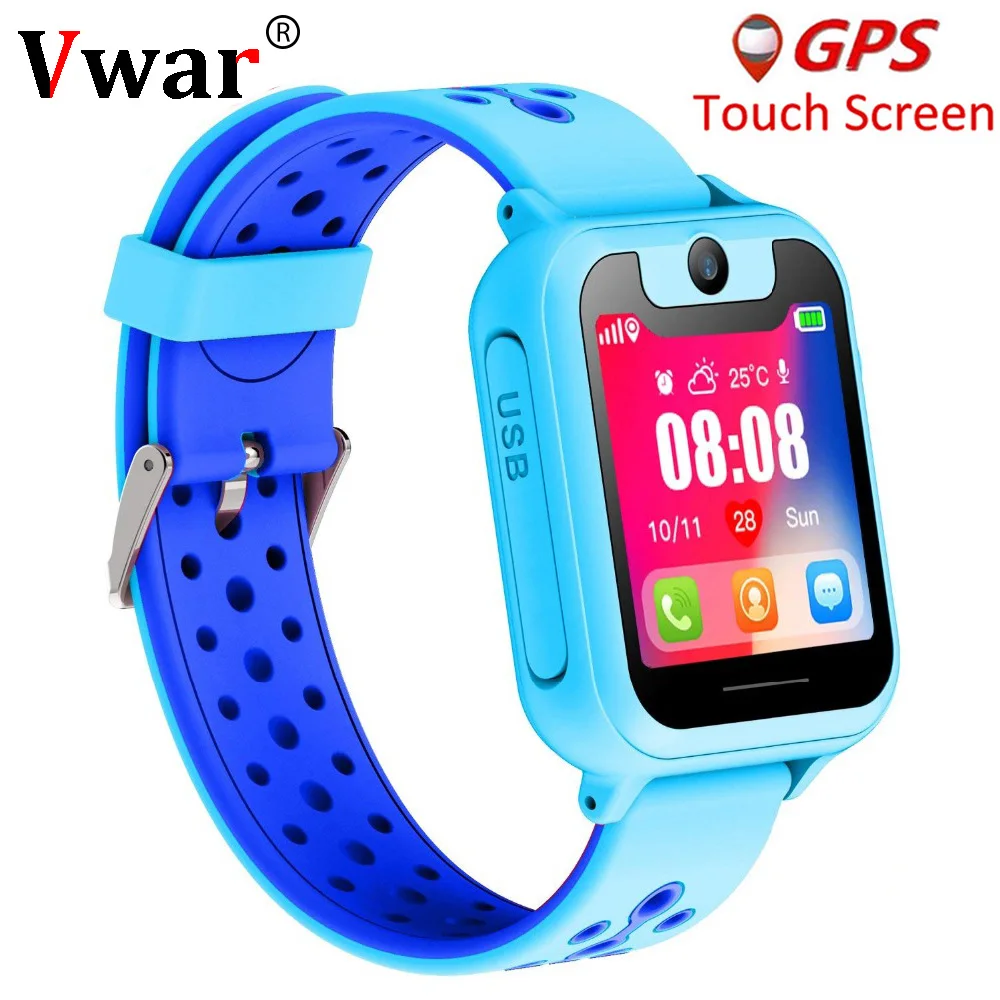 Vwar S90 детские gps Смарт-часы дети камера освещение SmartWatch детские часы Sim карта SOS gps трекер детский телефон VS Q750 Q360 - Цвет: S90 Blue