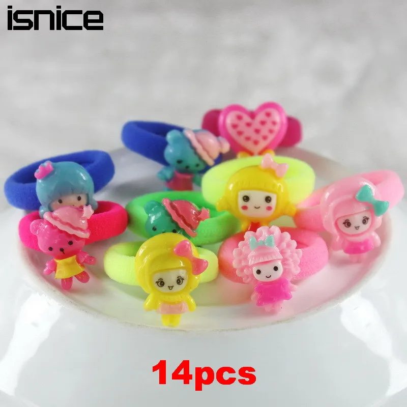 Isnice 14 шт. (7 пар) Мультяшные карамельные цвета эластичные резинки для волос