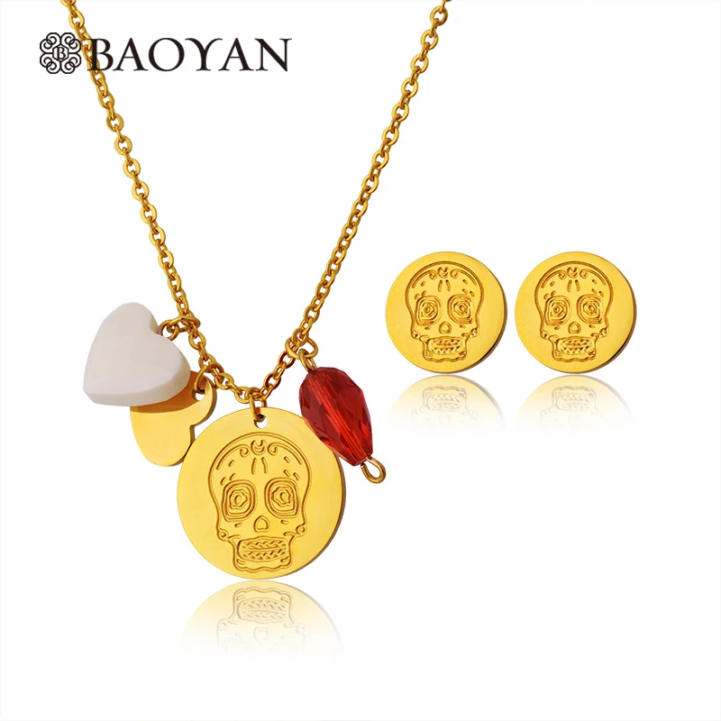 Baoyan 316L нержавеющая сталь девушки золотой череп серебряного цвета красный