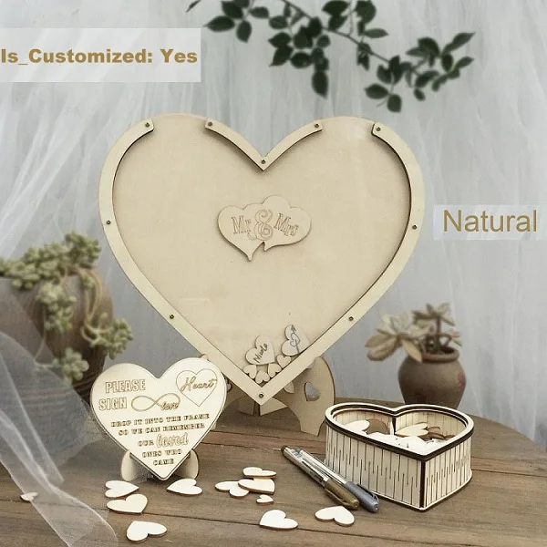 Custom Natural Сердца уникальные украшения для свадьбы деревенский Сладкий Свадебный Гостевая книга свадебные пожелания банк сердца drop box 3D Гостевая книга деревянная коробка - Цвет: Custom Natural