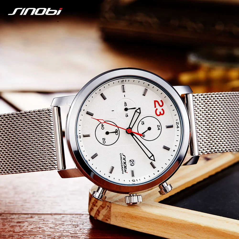 SINOBI Watch Men's Wristwatches Male Sport Brand Luxury Milan Strap Chronograph Men Wrist Clock Man Relogio Masculino | Наручные часы