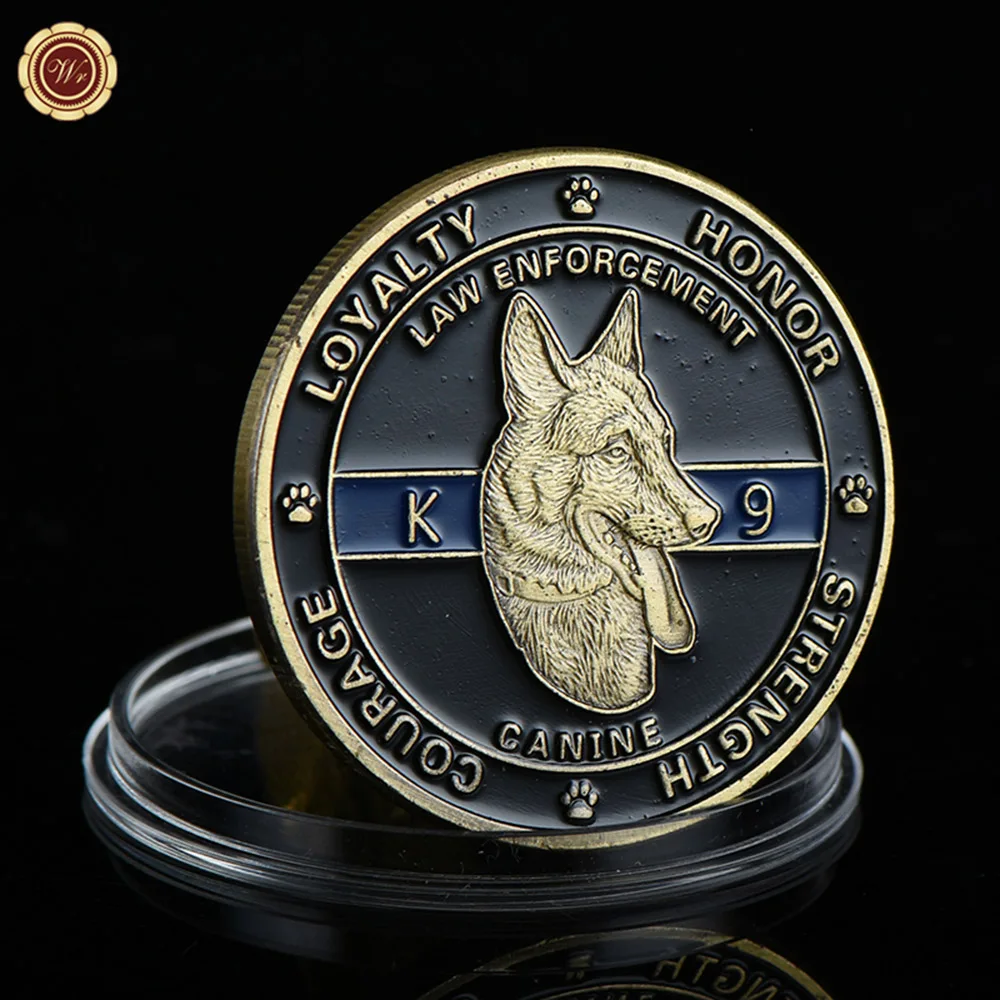 WR K9 Canine цветная памятная монета с чехлом США K 9 Полицейская собака металлическая