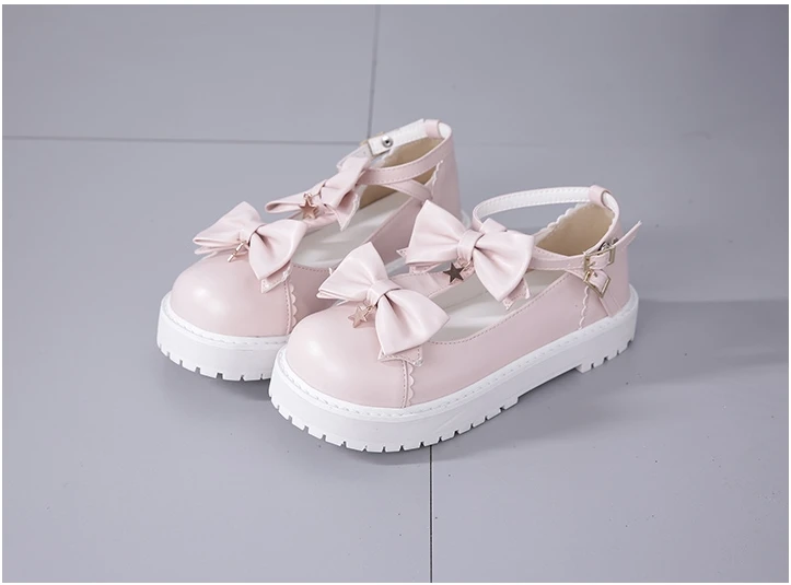 Весенняя обувь в стиле Лолиты; коллекция года; сезон лето; ulzzang harajuku kawaii; обувь в Корейском стиле с милым бантом и подвеской в виде звезды; женская обувь для костюмированной вечеринки