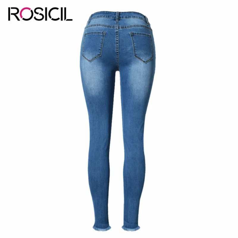 Высокая Талия Для женщин Джинсы для рваные Distressed Denim стрейч карандаш Брюки