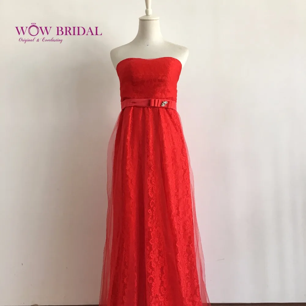 Wowbridal Бордовый Красный Милая Кружева Этаж Длина Линии Вечернее Платье с Открытой
