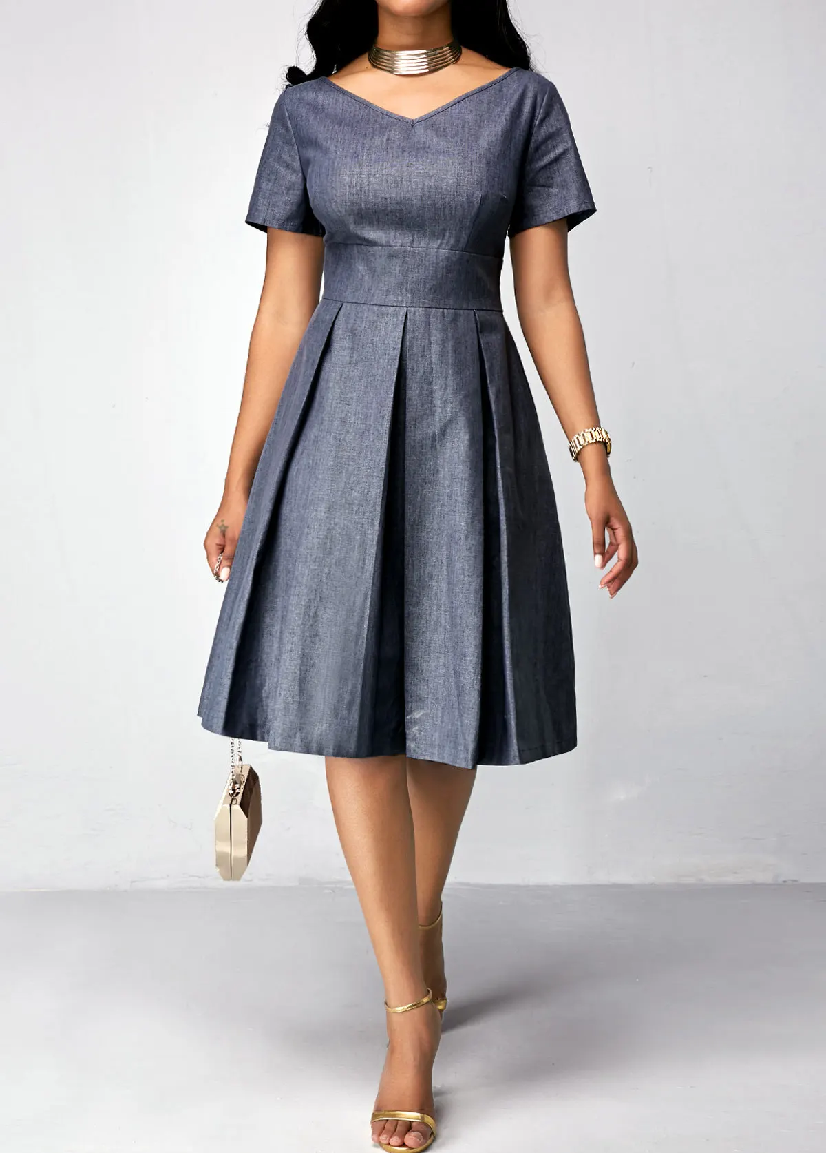 Женское винтажное платье трапеция Sakazy повседневное однотонное с коротким