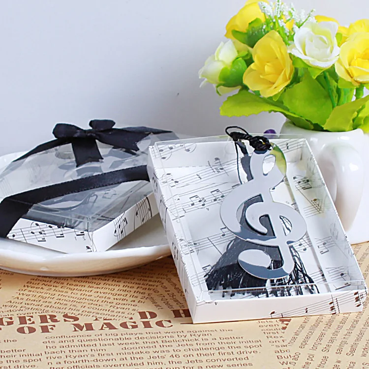 

free shipping 200pcs/lot Wedding favors gift stainless steel music note bookmark with black tassel