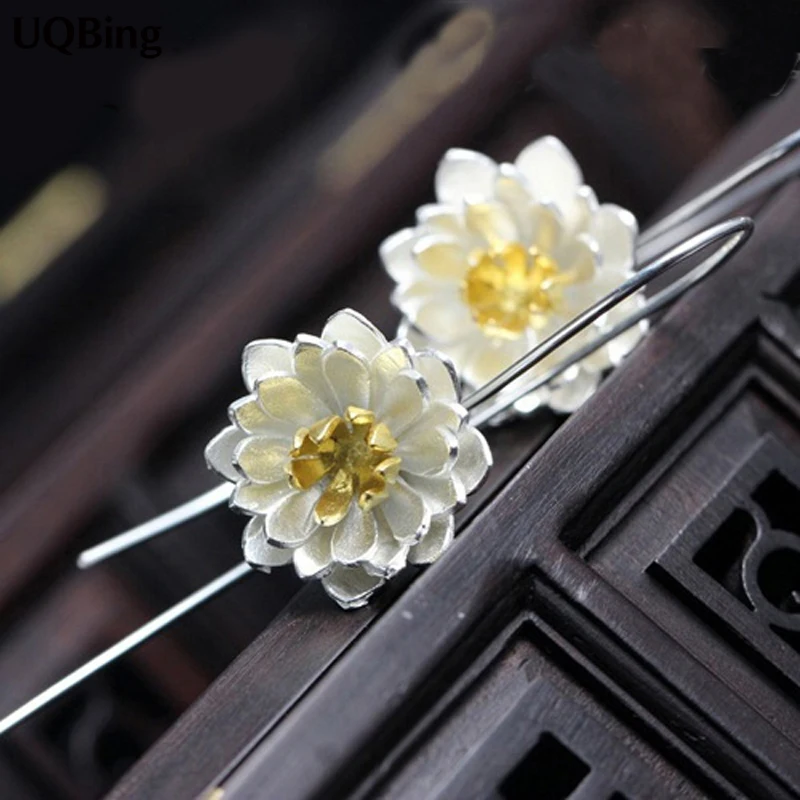 Модные 925 серебряные серьги цветок лотоса ювелирные изделия Pendientes Brincos|jewelry