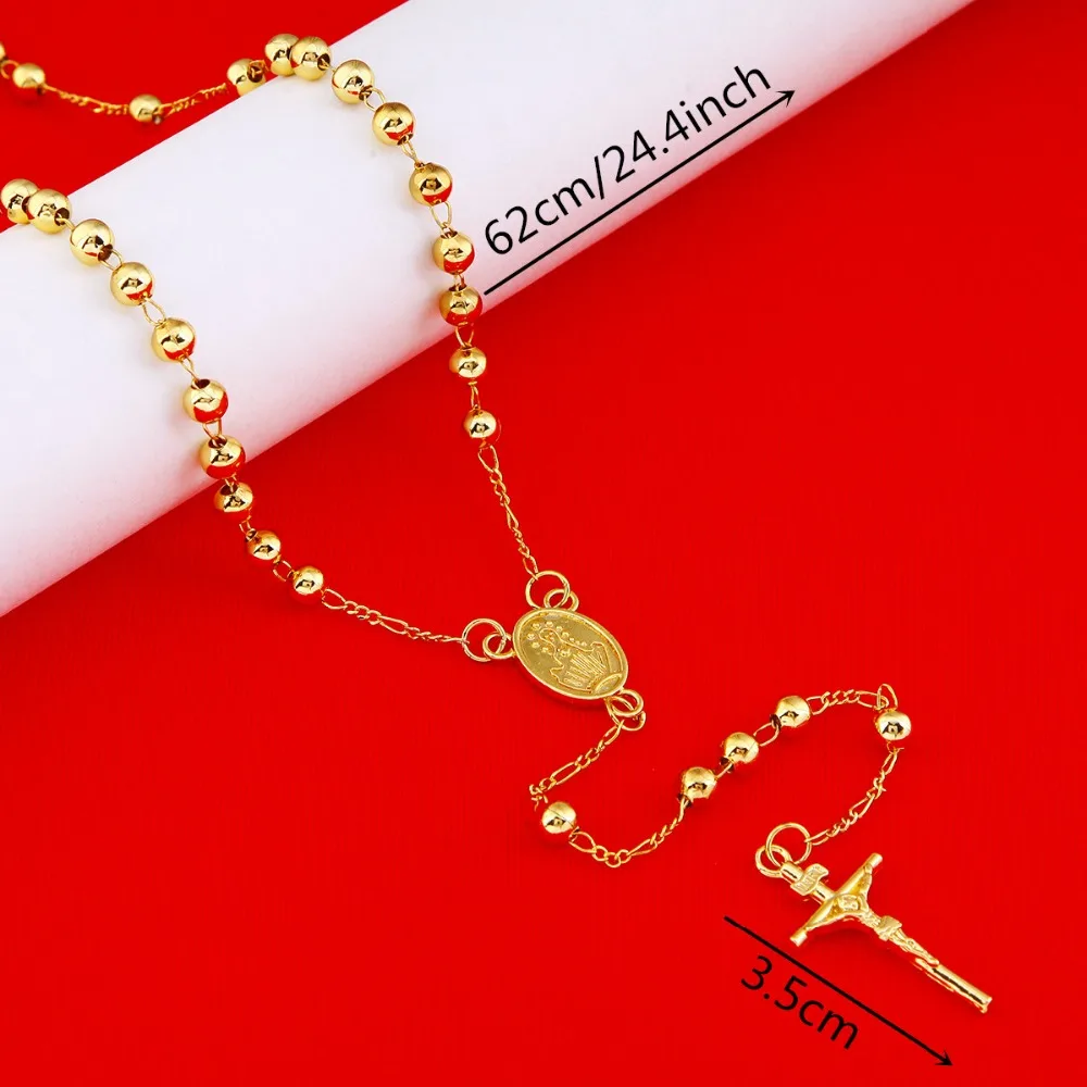 Цепочка с золотой бусиной Иисус Христос Крест Кулон Четки Ожерелье Мужские