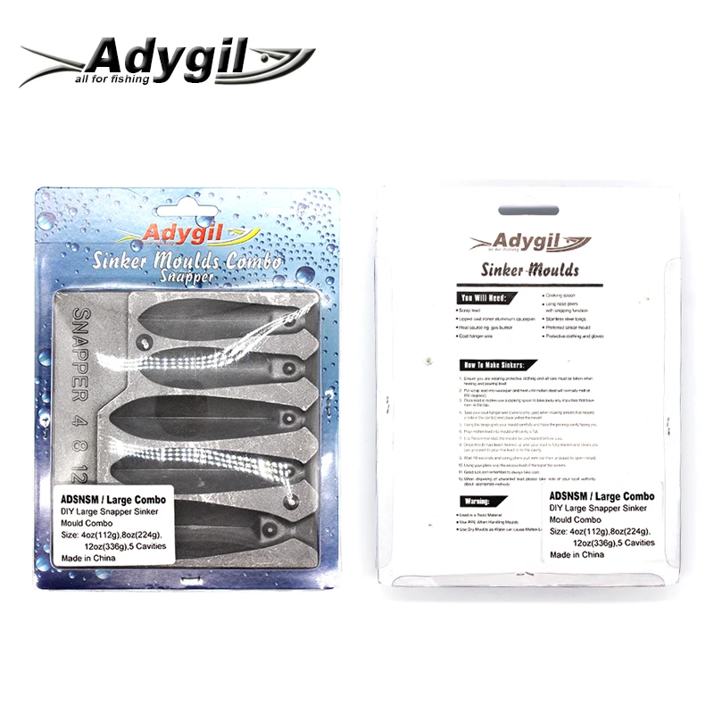 Adygil DIY Fishing Snapper Sinker Mould ADSNSM/Large Combo Snapper Sinker 112g 224g 336g 5 Cavities enlarge
