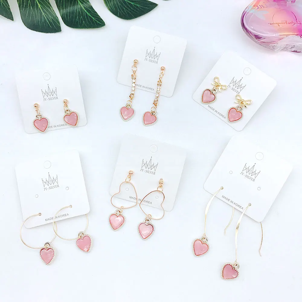 Корейские простые милые розовые серьги в форме сердца с уксусной кислотой