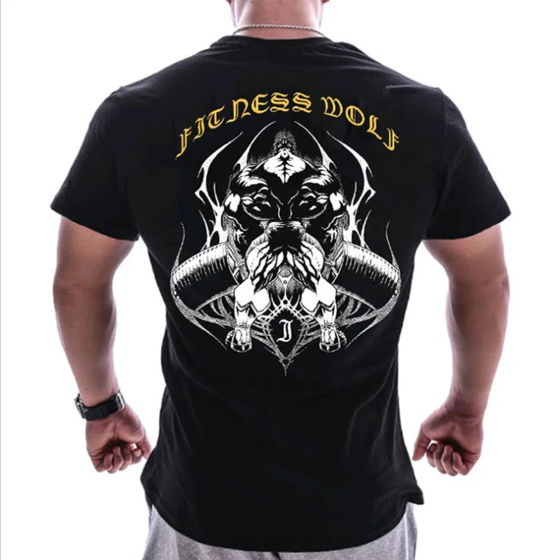 T-shirt 09 Мужская Летняя хлопковая футболка с коротким рукавом, футболки для тренажерного зала, фитнеса, футболки для бодибилдинга, новые брендовые футболки с круглым вырезом, модная повседневная одежда с принтом - Цвет: T-shirt 09