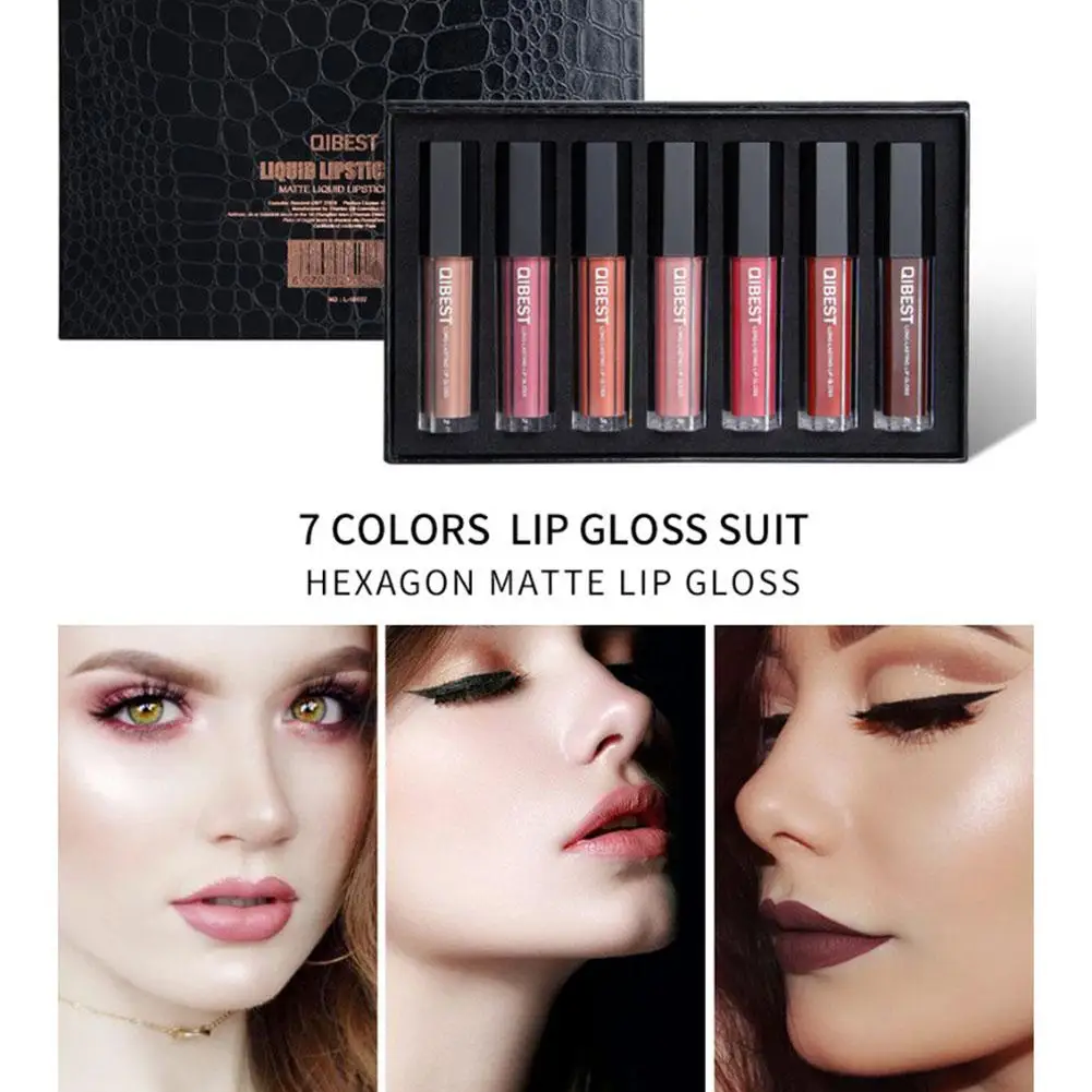 HobbyLane 7 Pcs/set Matte Lip Gloss Set Nonstick Cup Long Lasting Liquid |