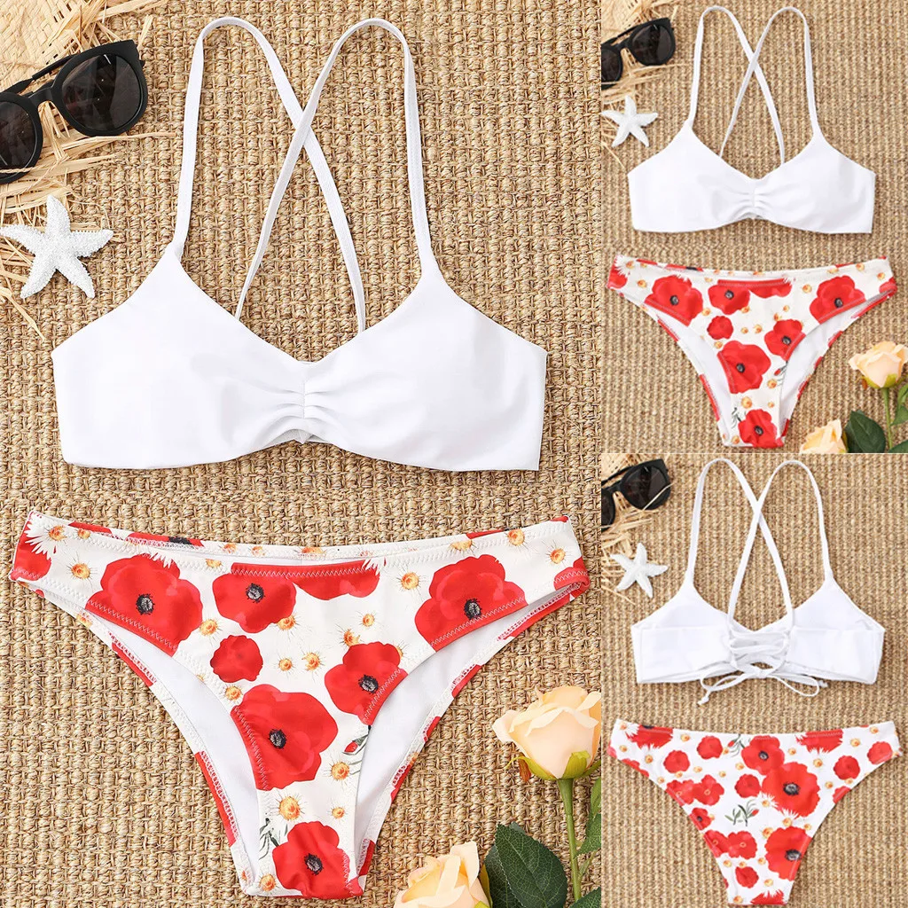 Женский летний бюстгальтер с цветочным принтом и пуш ап пляжный купальный костюм