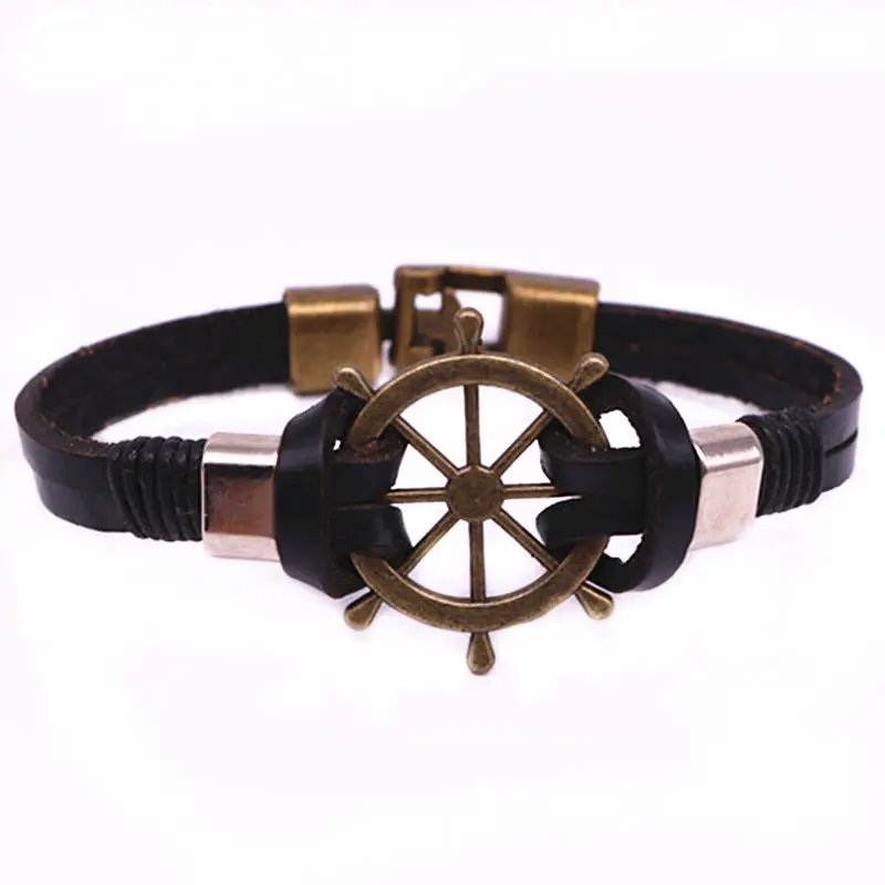 Лидер продаж! Мужской браслет с якорем из нержавеющей стали натуральной кожи