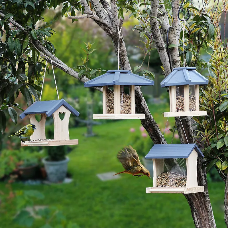

Wooden creative bird feeder outdoor bird feeder personality simple home balcony garden bird food box WF515925