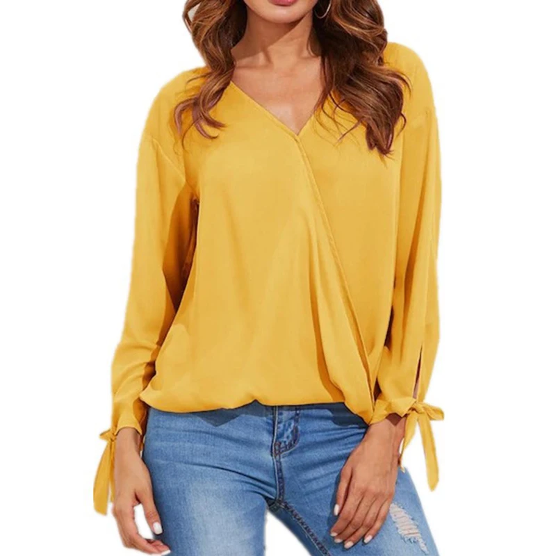 2019 Spring Women Tops Korean Fashion Womens Clothing Cuff Bow Decoration Sexy Casual Blouse Shirt |