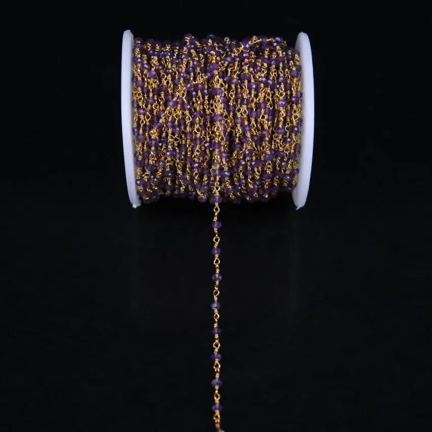5 метров натуральные аметисты граненые бусины Розария с золотым фиолетовым