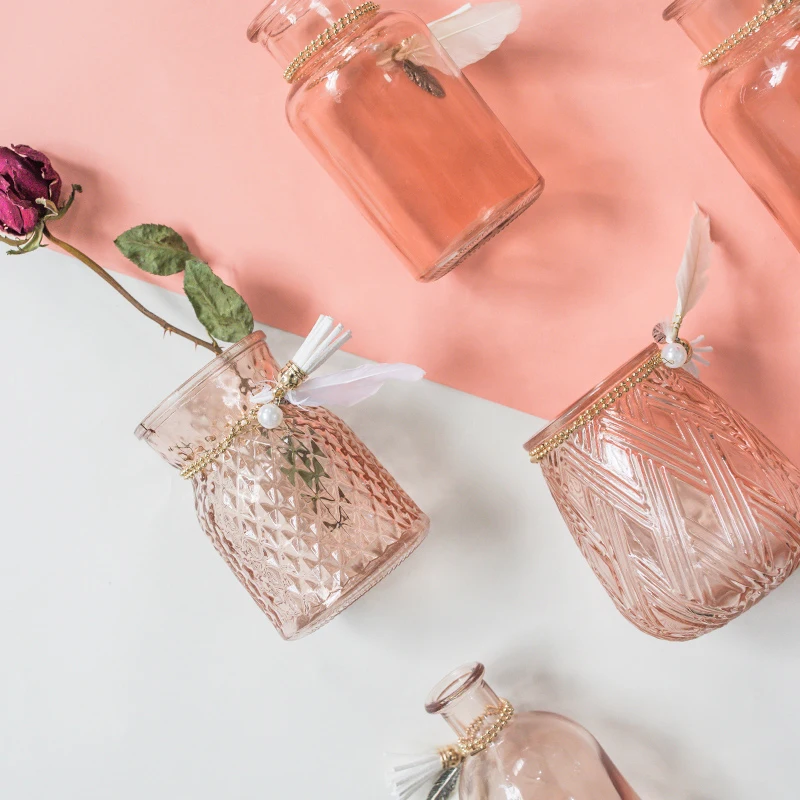 INS креативная богемная хрустальная ваза цвета шампанского, красная мини-ваза, гидропонная стеклянная ваза для цветочной композиции, украшение для дома, свадьбы