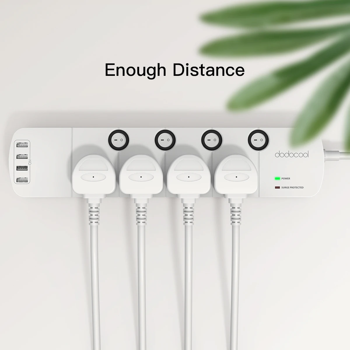 dodocool Surge Protector Power Strip with 4 USB Charging Ports and 4-Outlets Overload Protection Individually Controlled Switch