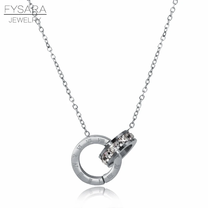 Silver Clolor White FYSARA, римское ожерелье с цифрами и подвеской, двойная Пряжка, круглые кристаллы, ключица, титановая сталь, ожерелье для женщин, ювелирные изделия - Окраска металла: Silver Clolor White