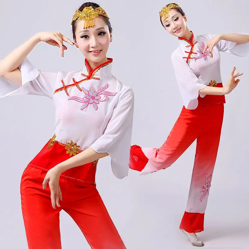 

New Women Yangko Dance Costume Female Waist Drum Group Dance Costumes Red Chinese New Year Dancing Clothing for Singer 89