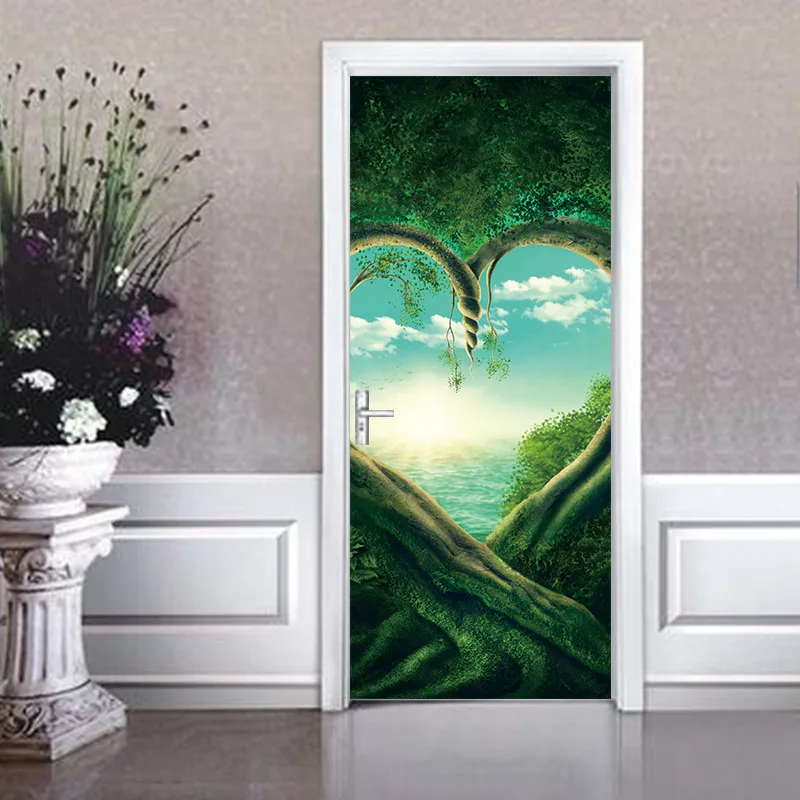 2 шт./компл. 3D Лев Ласточка DIY двери арт настенная Стикеры домашний декор плакат самоклеящиеся ПВХ в виде зелёной стены Стикеры обои