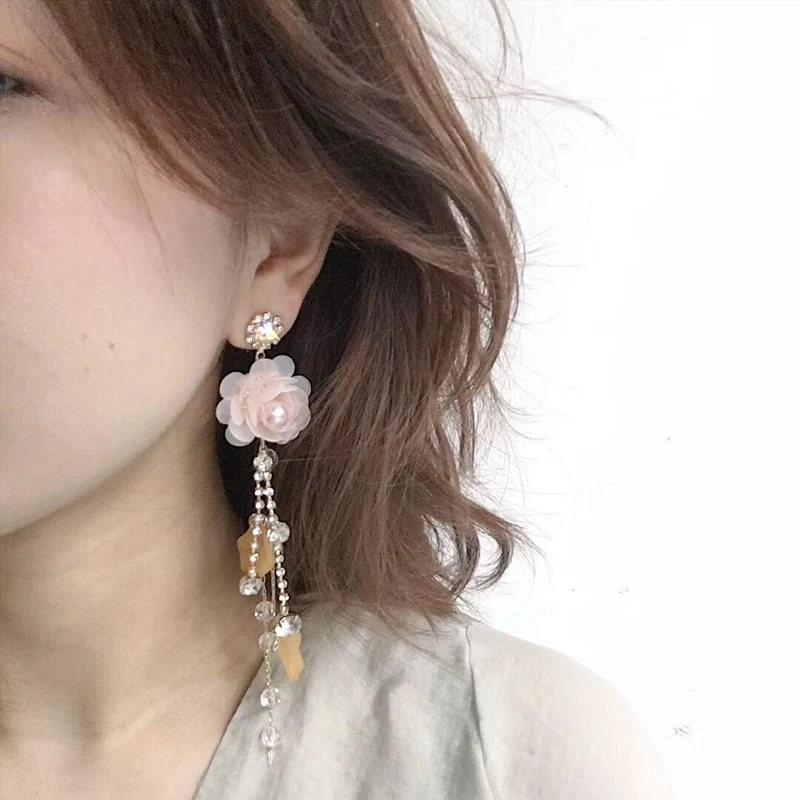 Женские серьги-капельки MENGJIQIAO модные корейские серьги с розовыми лепестками и