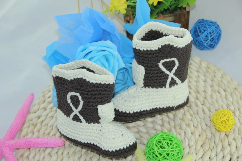 Бесплатная доставка милые вязаные крючком детские ковбойские ботинки ручной