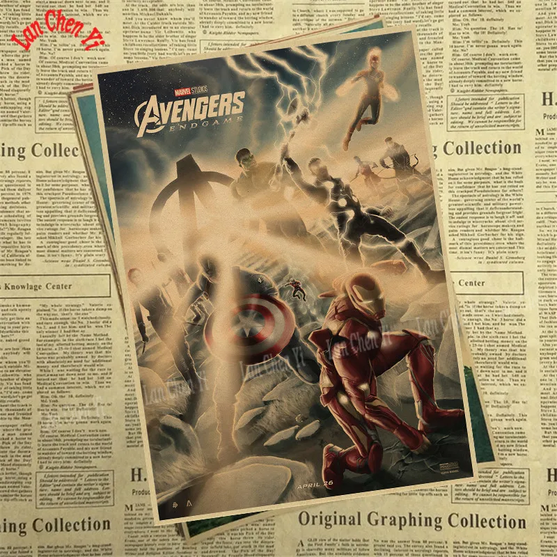 Черный Крафт-постеры принты Мстители эндшпиль Америка Marvel фильм Искусство настенные картины для гостиной домашний декор - Цвет: Черный